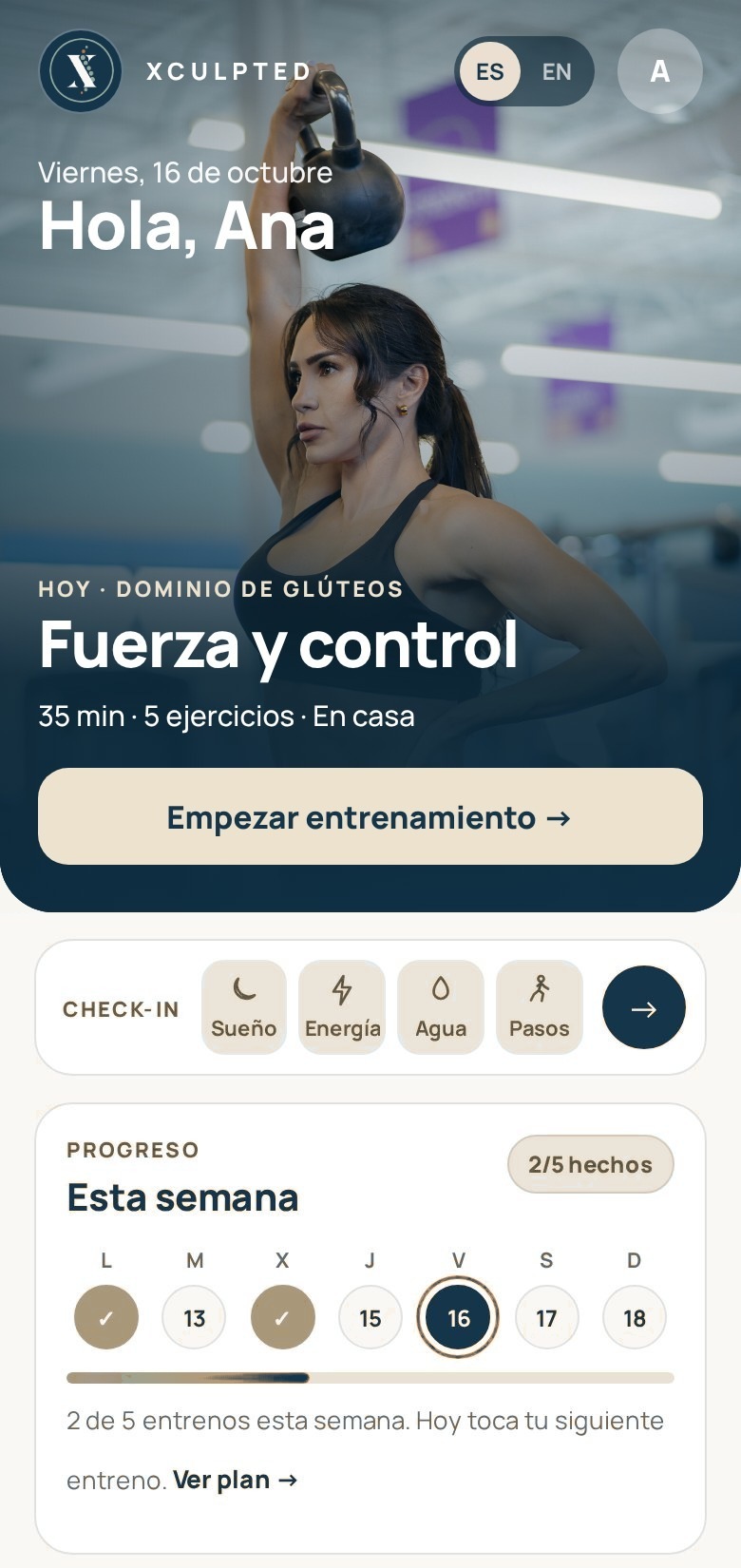 Pantalla de inicio de Xculpted