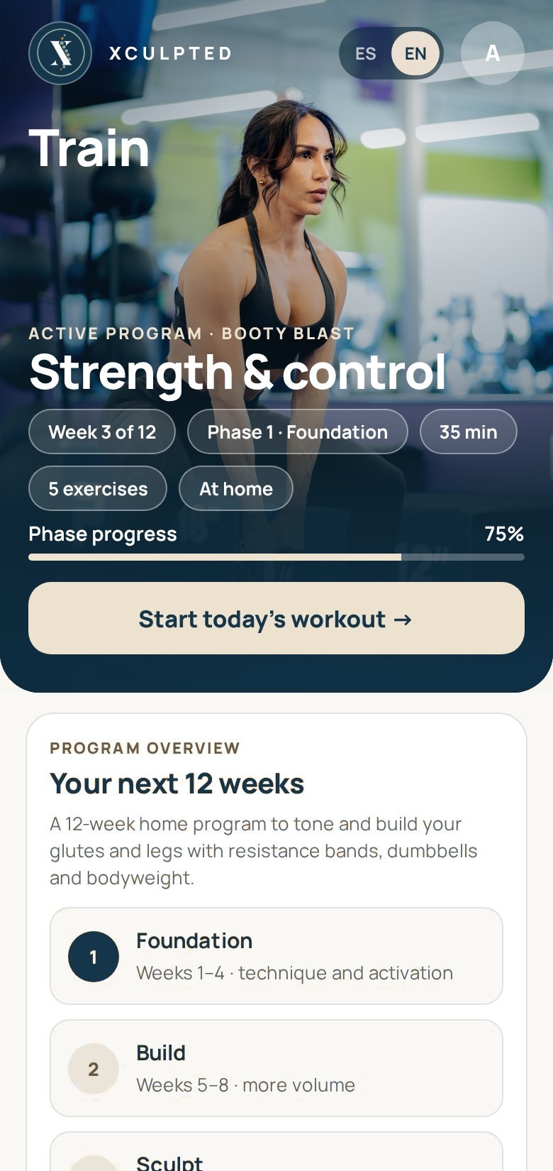 Train screen with the active program