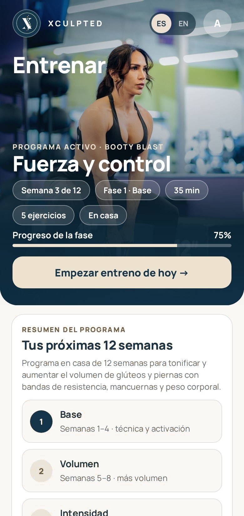 Pantalla Entrenar con el programa activo